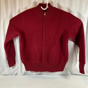 Van Huesen Sweater Red Wool Full Zip Knit Jacket Womens Large Japan Embossed